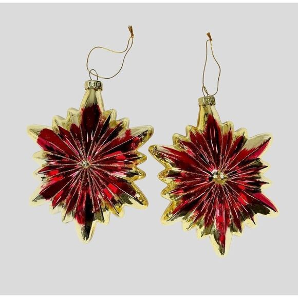 Balsam Hill Christmas Cheer Ornaments Set of 2 Stars Red Gold - Picture 1 of 7